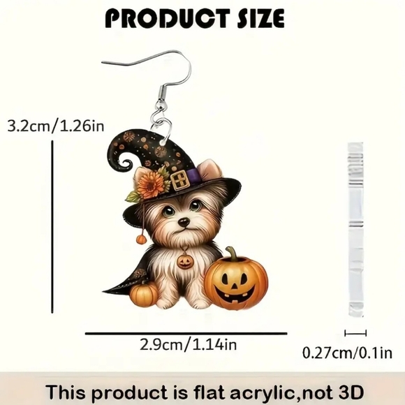 NEW Chic Acrylic Dog With Pumpkin Dangle Earrings - Picture 6 of 6